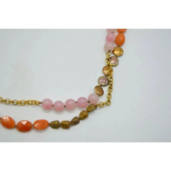 Talbots Gold Tone Pink Orange White Polished Stone - Picture 3 of 7